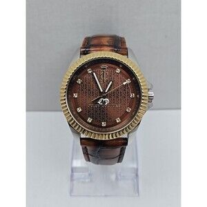 Juicy Couture Brown Dial Fluted Bezel Leather Strap Quartz Watch New Battery